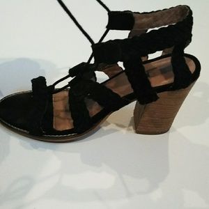 Diba black genuine suede lace up sandals